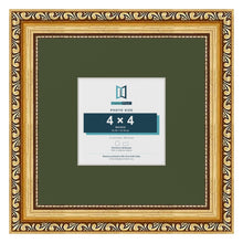 Louis Gold 8 x 8 inch picture frame with a green mount for a 4 x 4 inch photo