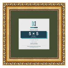 Louis Gold 8 x 8 inch picture frame with a green mount for a 5 x 5 inch photo
