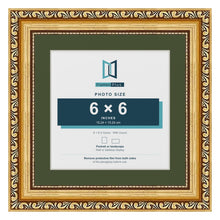 Louis Gold 8 x 8 inch picture frame with a green mount for a 6 x 6 inch photo