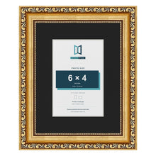 Louis Gold 9 x 7 inch picture frame with a black mount for a 6 x 4 inch photo
