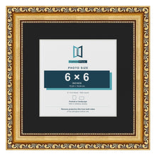 Louis Gold 9 x 9 inch picture frame with a black mount for a 6 x 6 inch photo