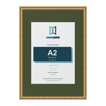 Louis Gold A1 picture frame with a green mount for an A2 photo