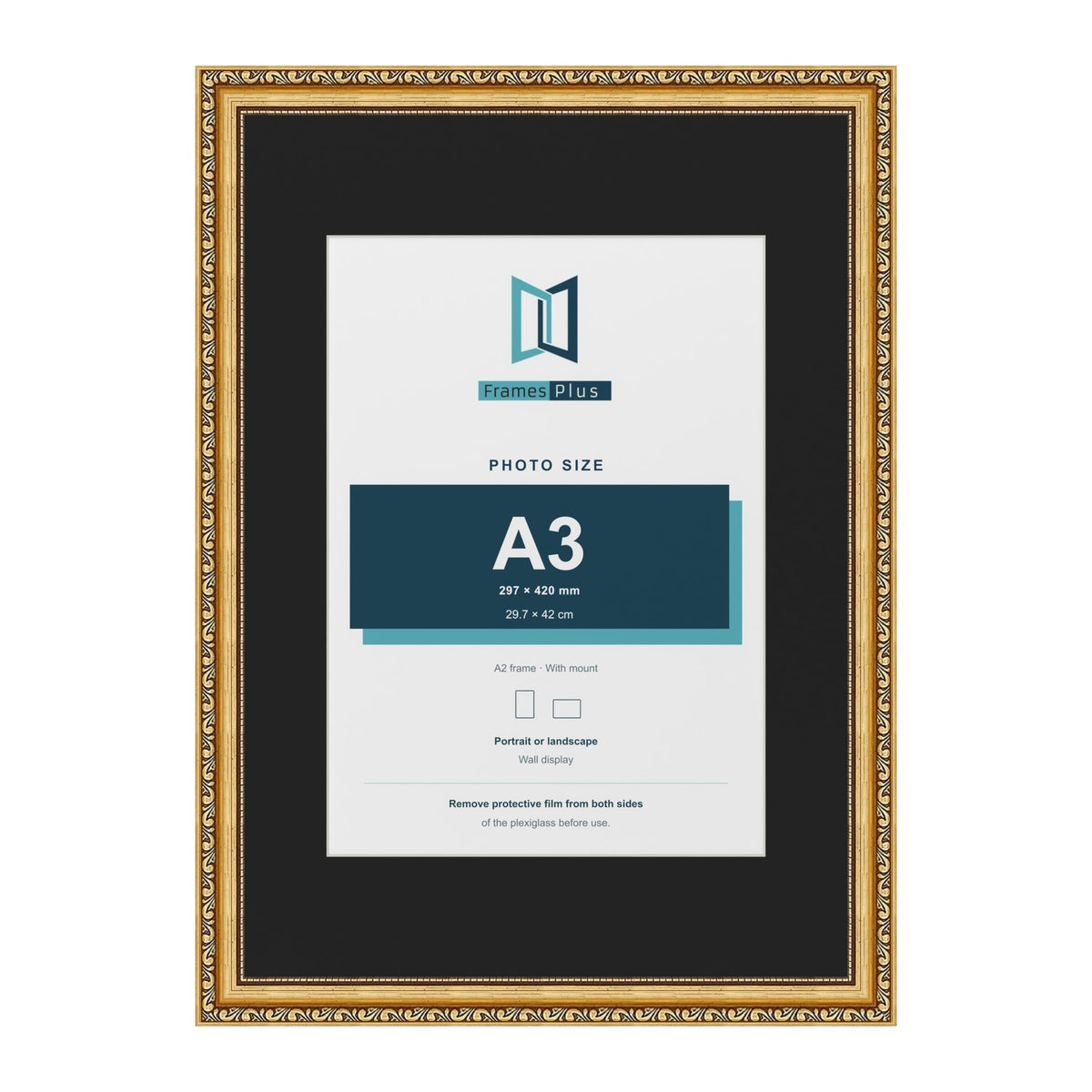 Louis Gold A2 picture frame with a black mount for an A3 photo