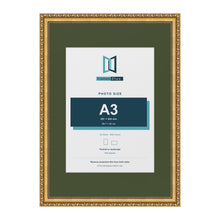 Louis Gold A2 picture frame with a green mount for an A3 photo