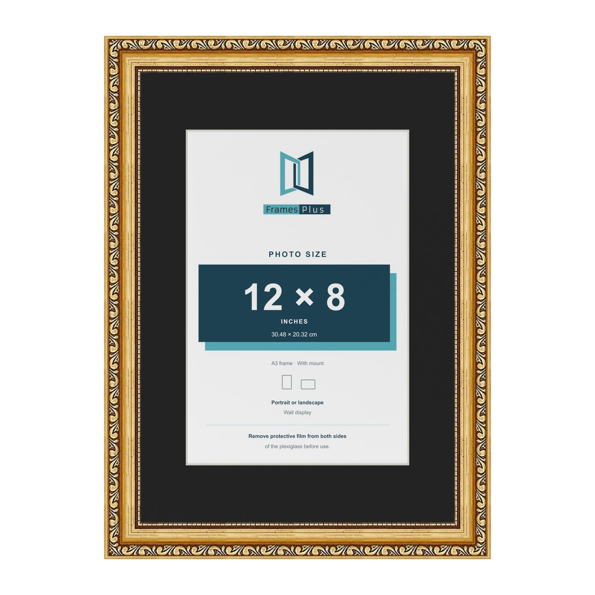 Louis Gold A3 picture frame with a black mount for a 12 x 8 inch photo