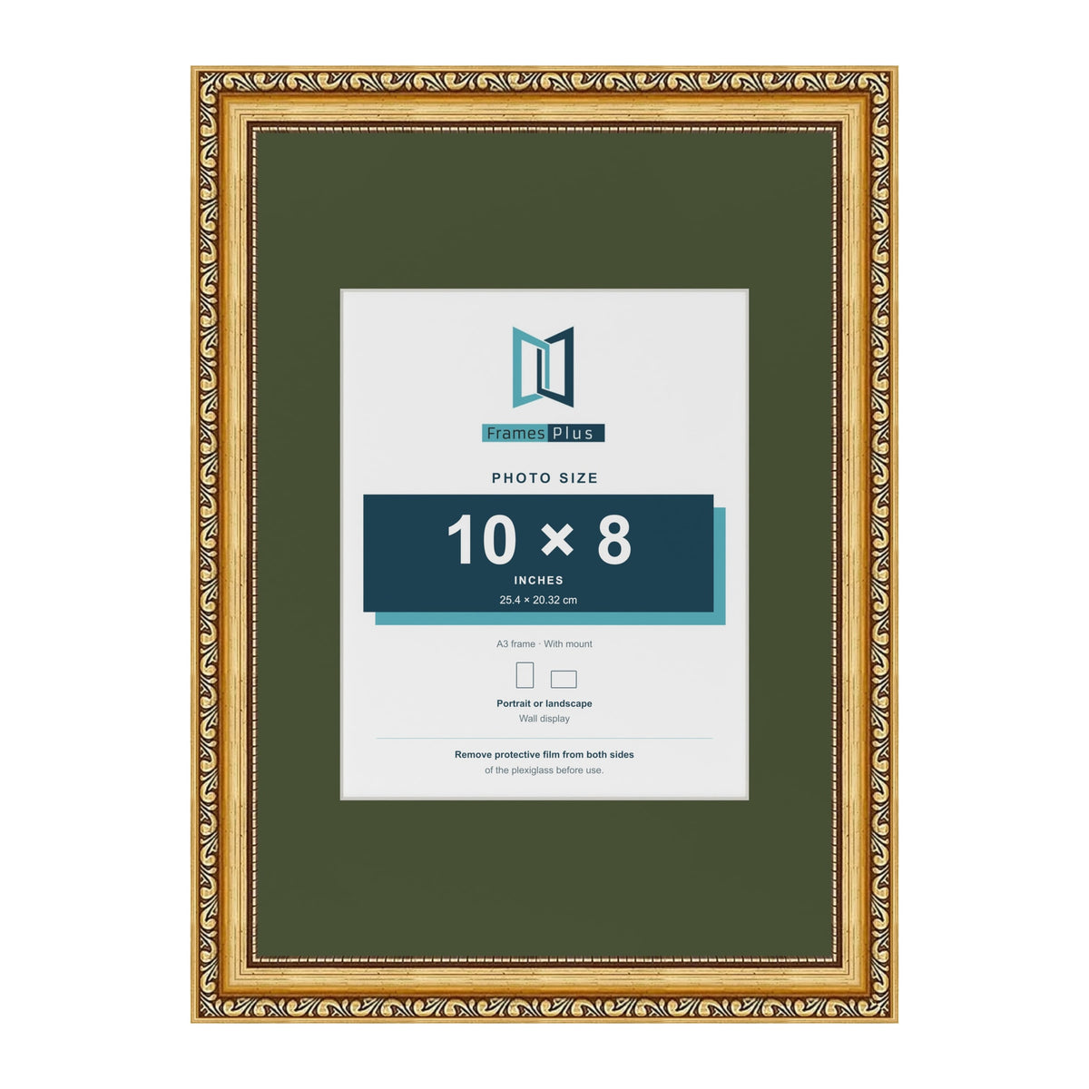 Louis Gold A3 picture frame with a green mount for a 10 x 8 inch photo