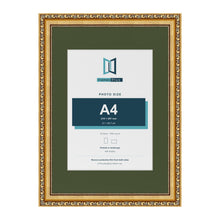 Louis Gold A3 picture frame with a green mount for an A4 photo
