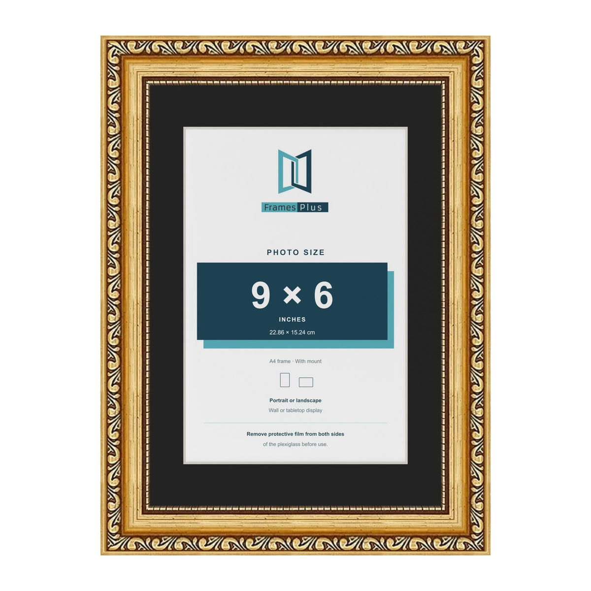 Louis Gold A4 picture frame with a black mount for a 9 x 6 inch photo
