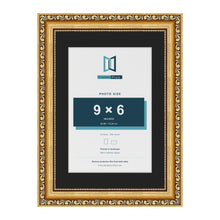 Louis Gold A4 picture frame with a black mount for a 9 x 6 inch photo