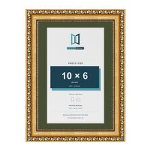 Louis Gold A4 picture frame with a green mount for a 10 x 6 inch photo