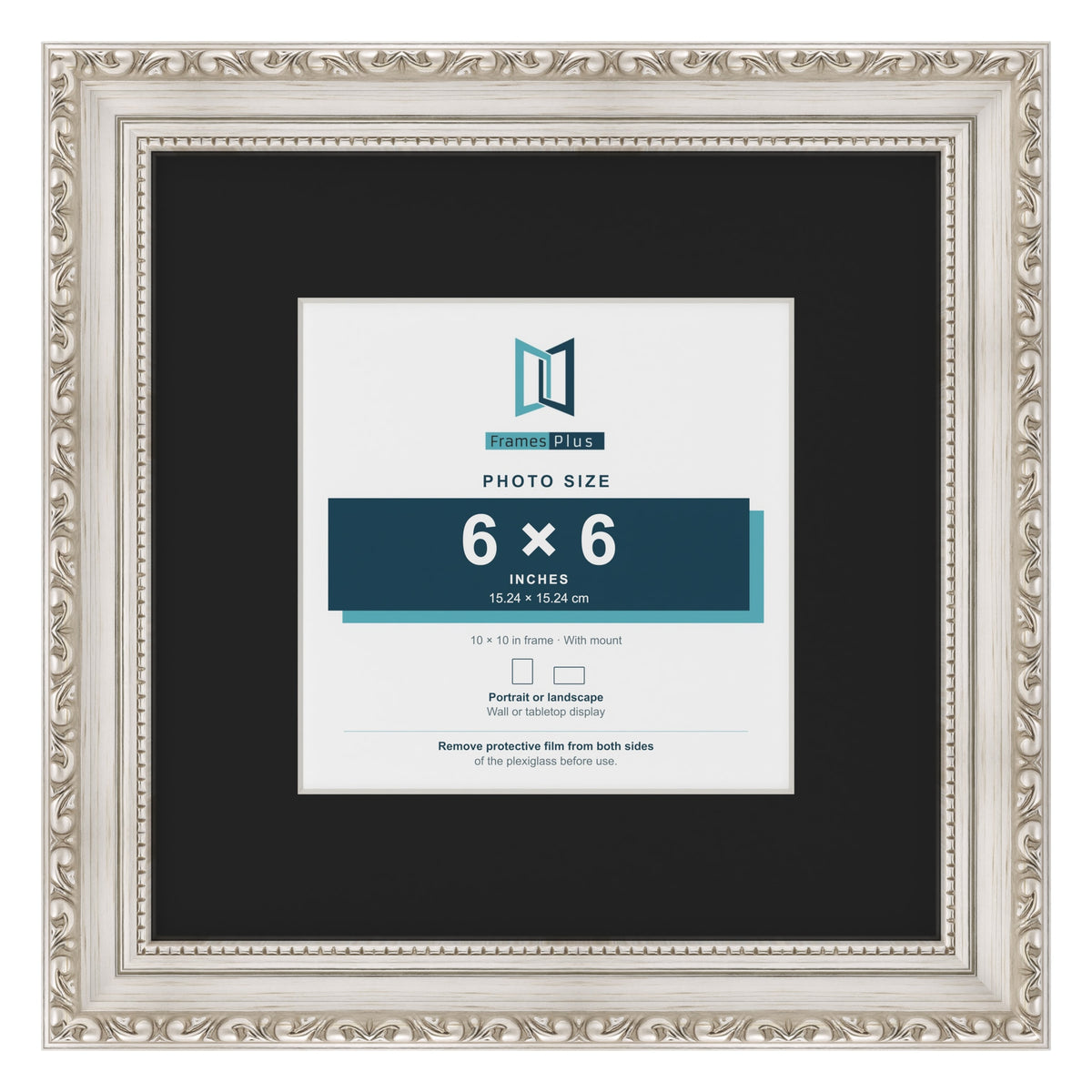 Louis Silver 10 x 10 inch picture frame with a black mount for a 6 x 6 inch photo