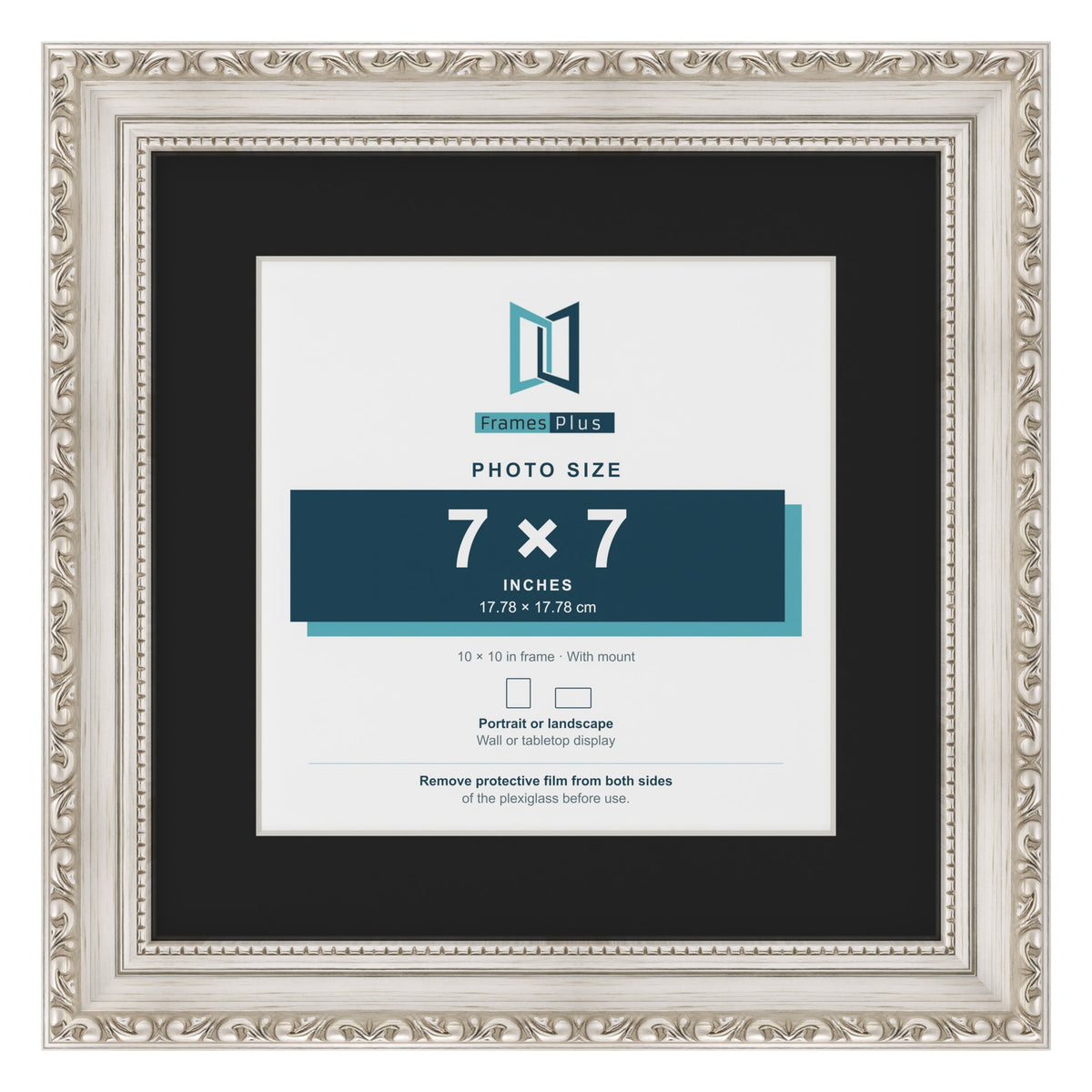 Louis Silver 10 x 10 inch picture frame with a black mount for a 7 x 7 inch photo