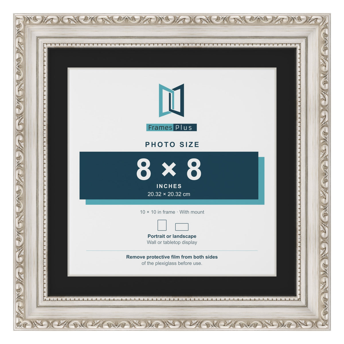 Louis Silver 10 x 10 inch picture frame with a black mount for an 8 x 8 inch photo