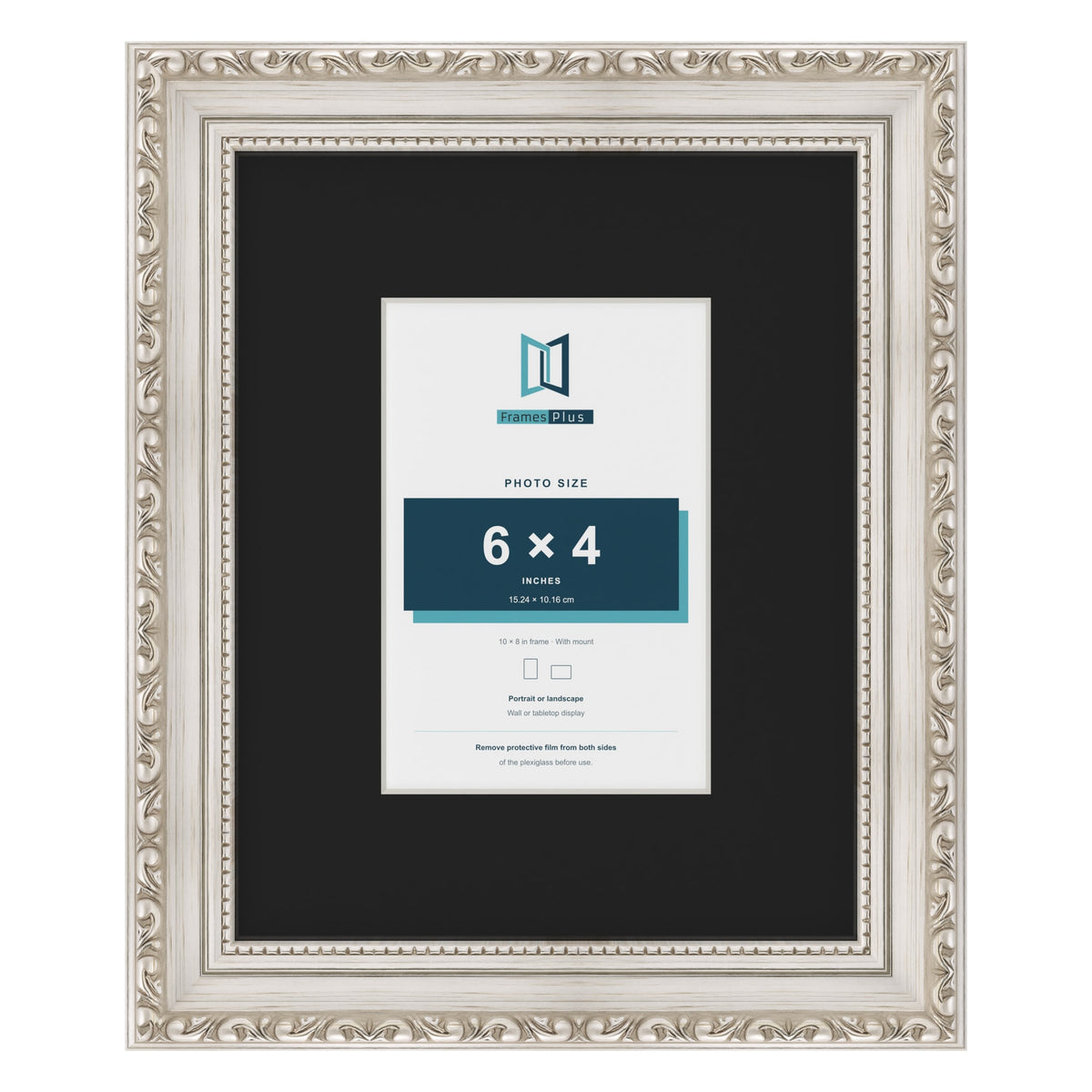 Louis Silver 10 x 8 inch picture frame with a black mount for a 6 x 4 inch photo