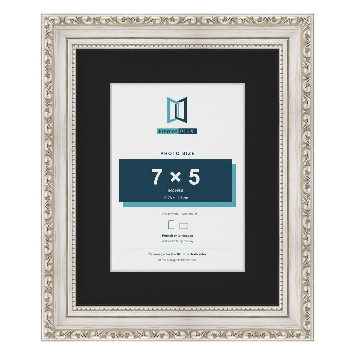 Louis Silver 10 x 8 inch picture frame with a black mount for a 7 x 5 inch photo