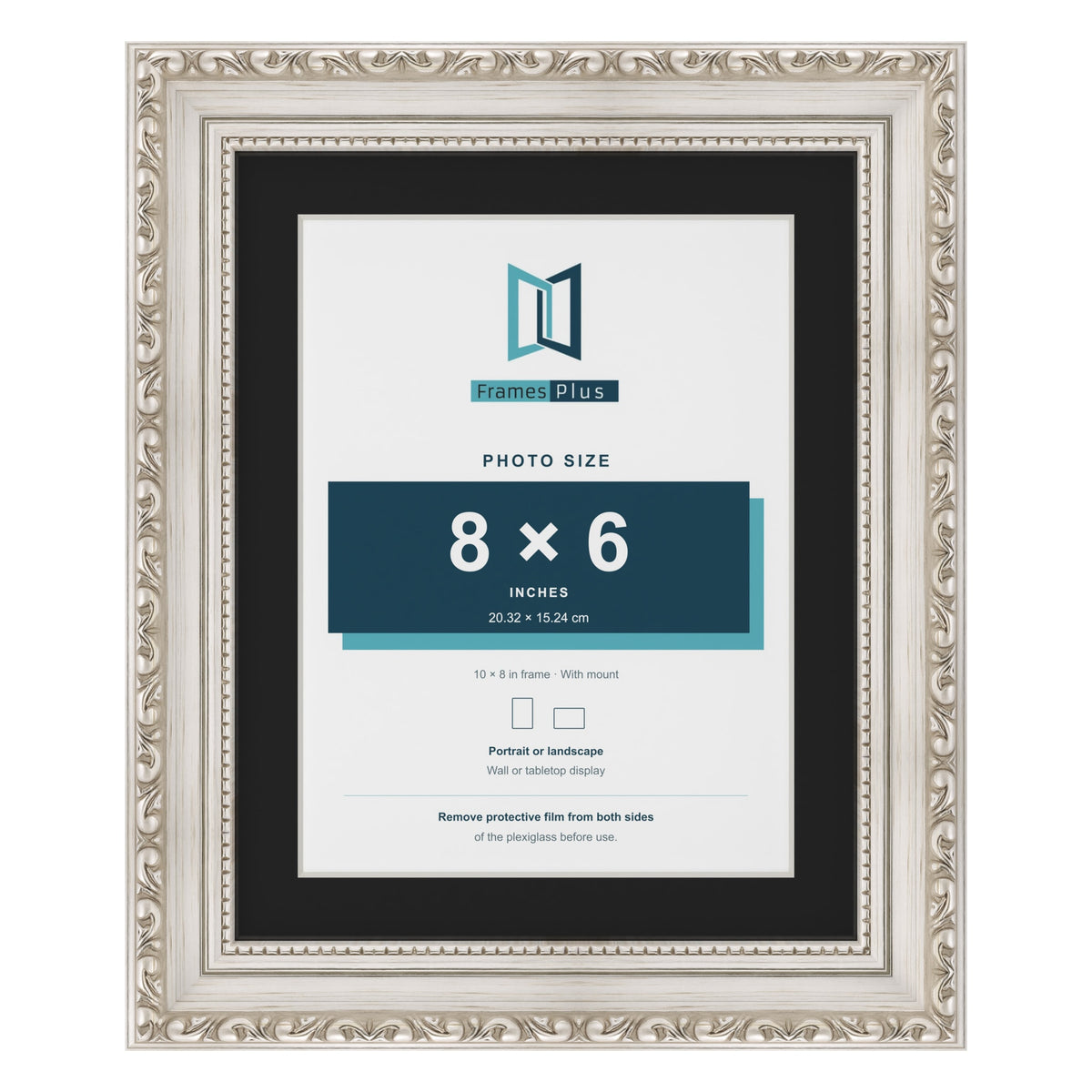 Louis Silver 10 x 8 inch picture frame with a black mount for an 8 x 6 inch photo