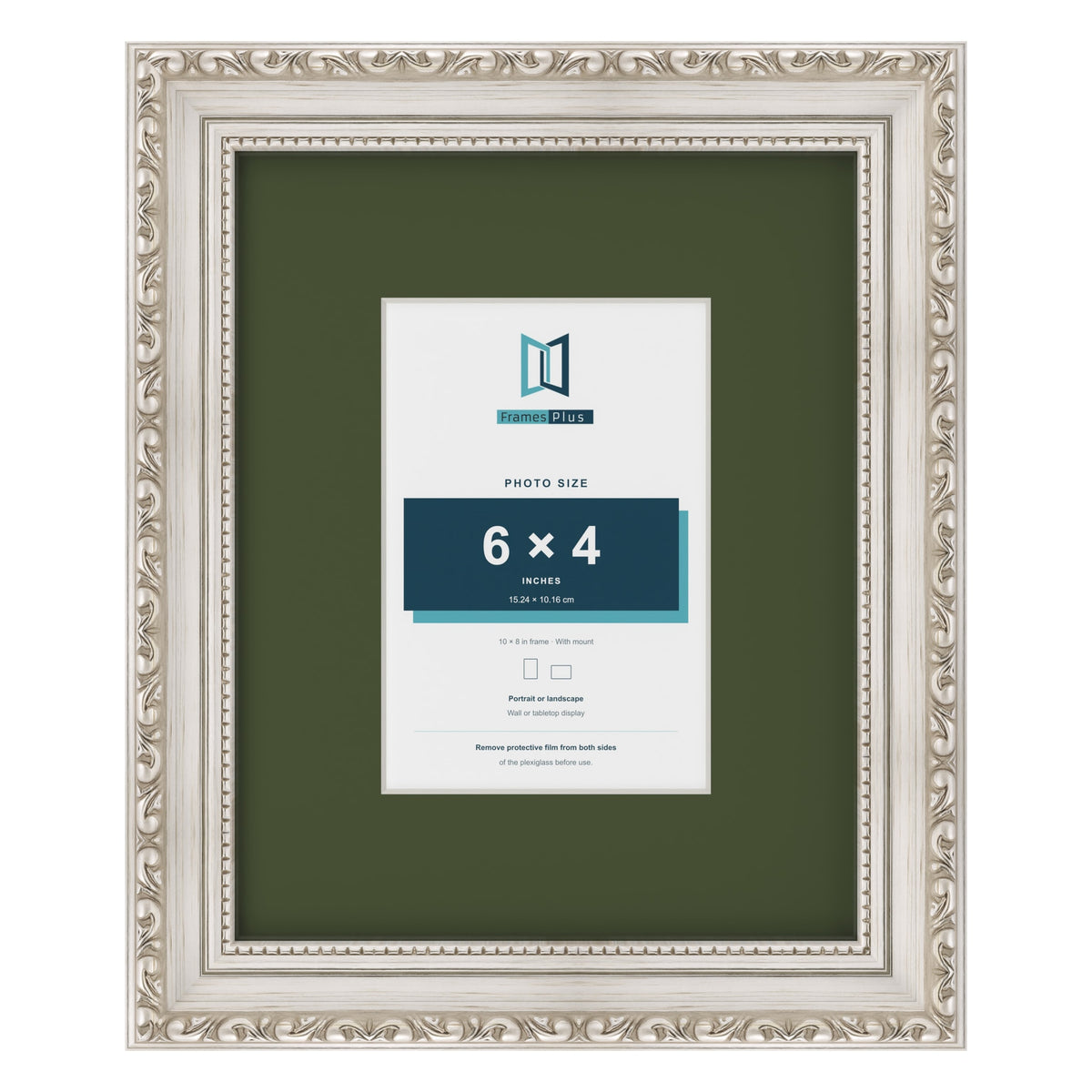 Louis Silver 10 x 8 inch picture frame with a green mount for a 6 x 4 inch photo