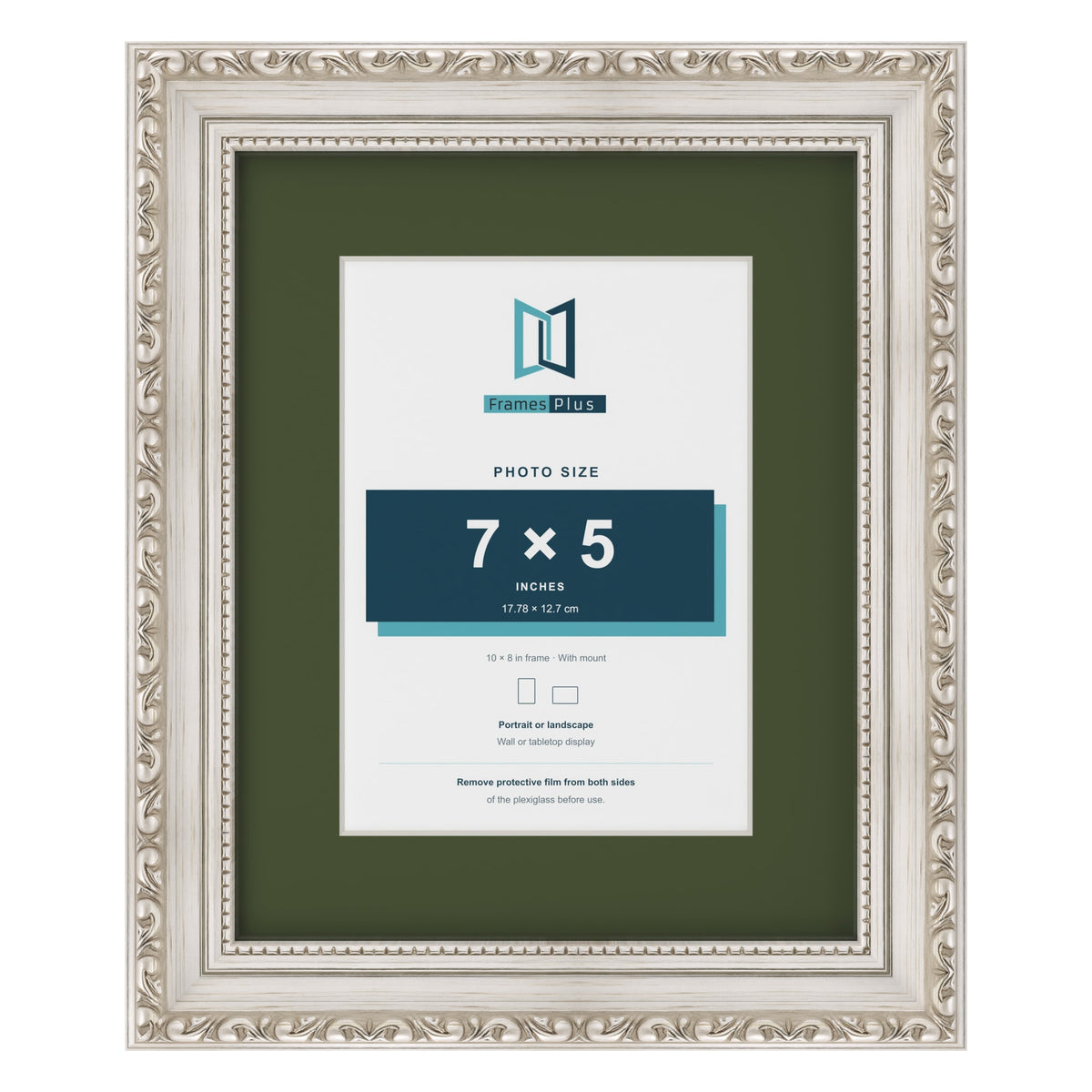 Louis Silver 10 x 8 inch picture frame with a green mount for a 7 x 5 inch photo
