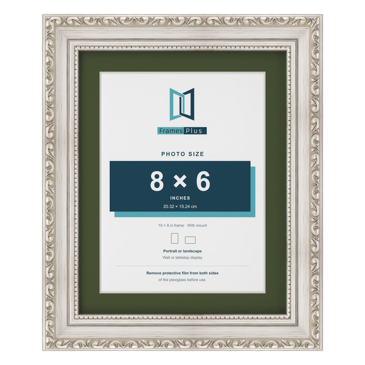 Louis Silver 10 x 8 inch picture frame with a green mount for an 8 x 6 inch photo