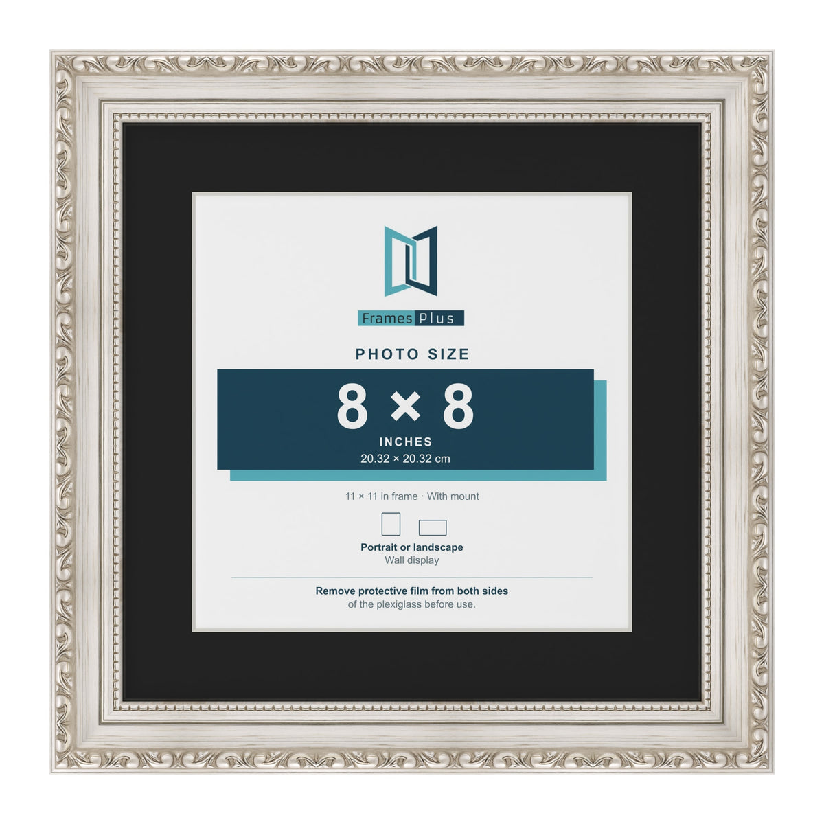 Louis Silver 11 x 11 inch picture frame with a black mount for an 8 x 8 inch photo