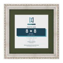 Louis Silver 11 x 11 inch picture frame with a green mount for an 8 x 8 inch photo