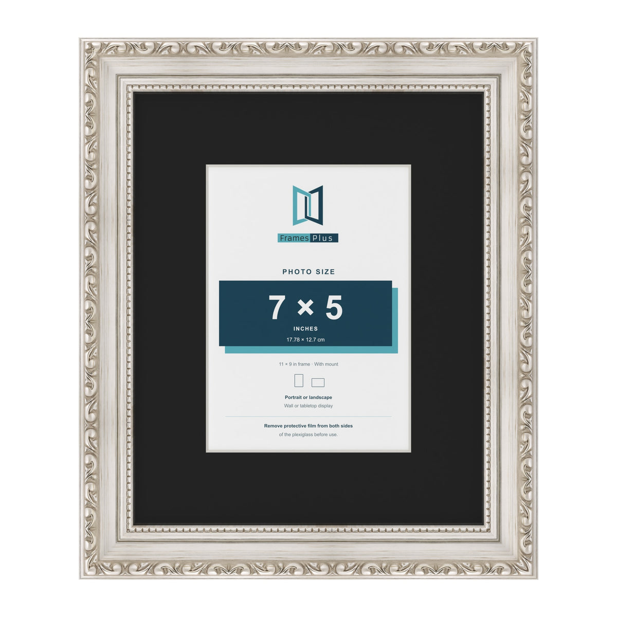 Louis Silver 11 x 9 inch picture frame with a black mount for a 7 x 5 inch photo
