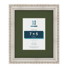 Louis Silver 11 x 9 inch picture frame with a green mount for a 7 x 5 inch photo