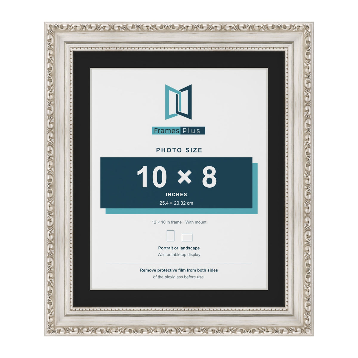 Louis Silver 12 x 10 inch picture frame with a black mount for a 10 x 8 inch photo