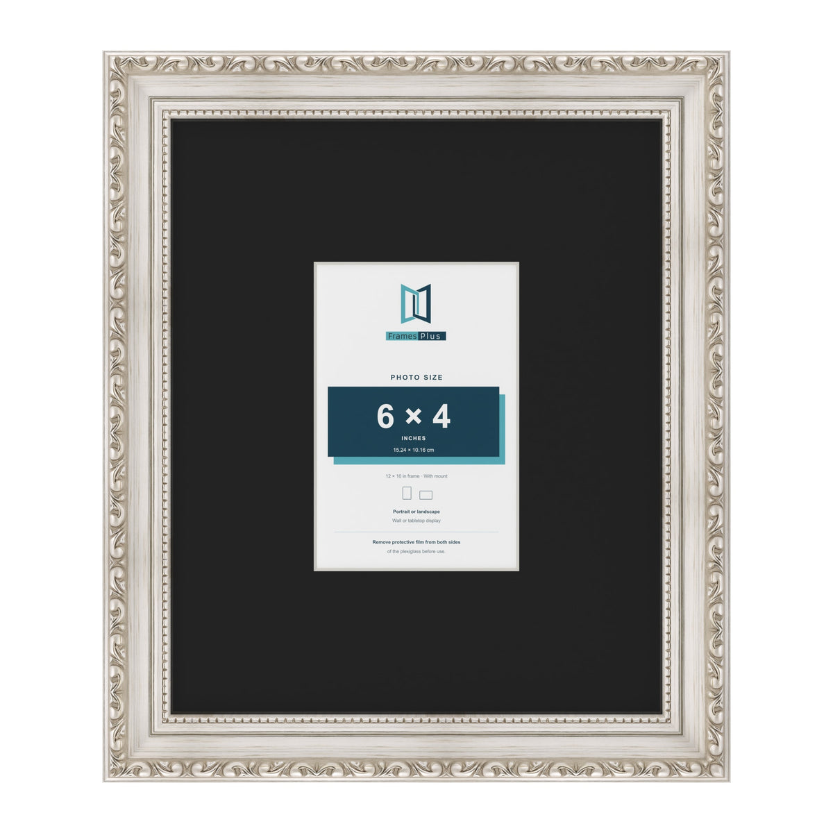 Louis Silver 12 x 10 inch picture frame with a black mount for a 6 x 4 inch photo