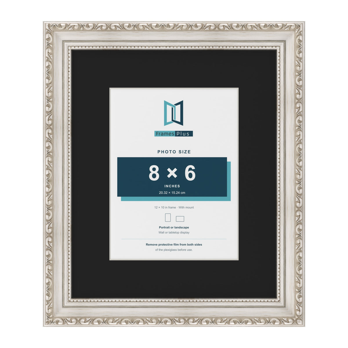 Louis Silver 12 x 10 inch picture frame with a black mount for an 8 x 6 inch photo