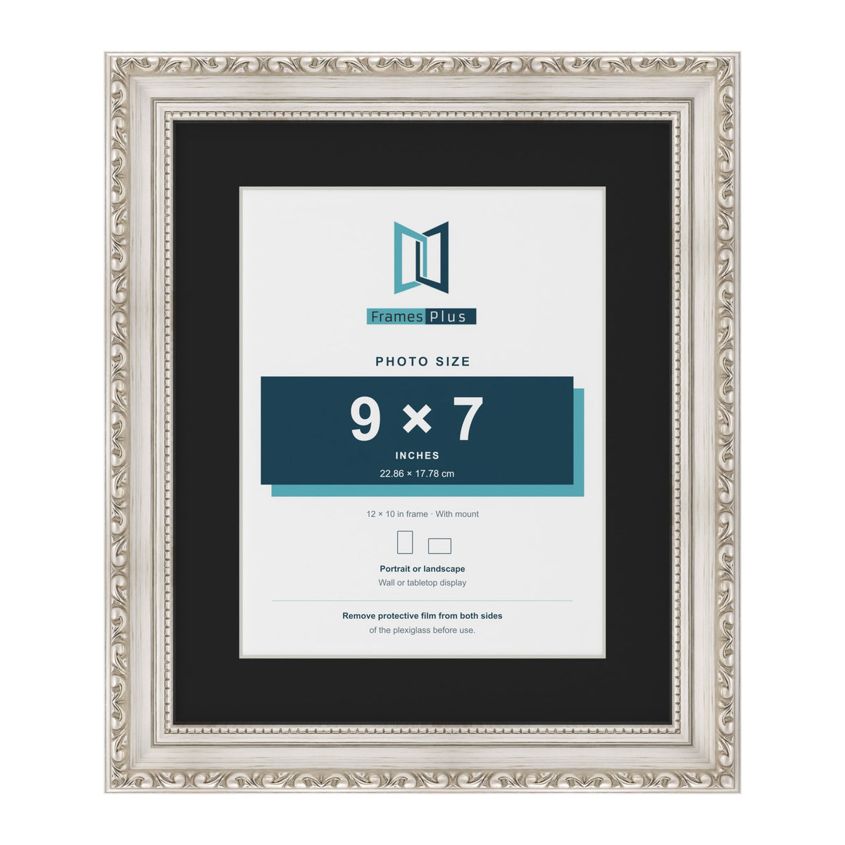 Louis Silver 12 x 10 inch picture frame with a black mount for a 9 x 7 inch photo