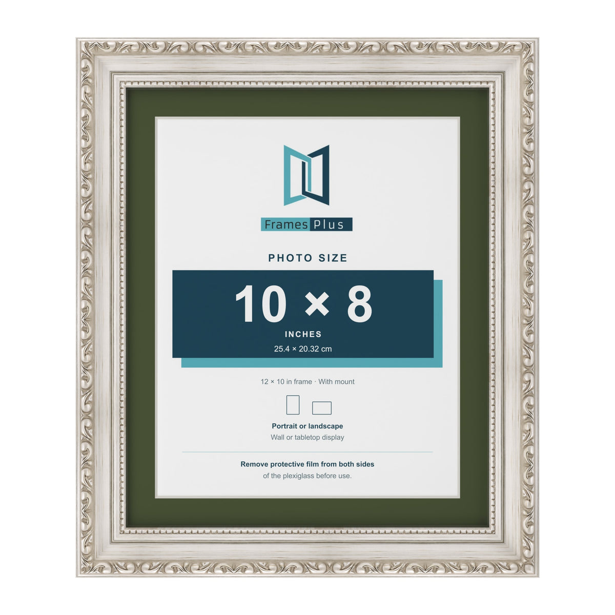 Louis Silver 12 x 10 inch picture frame with a green mount for a 10 x 8 inch photo