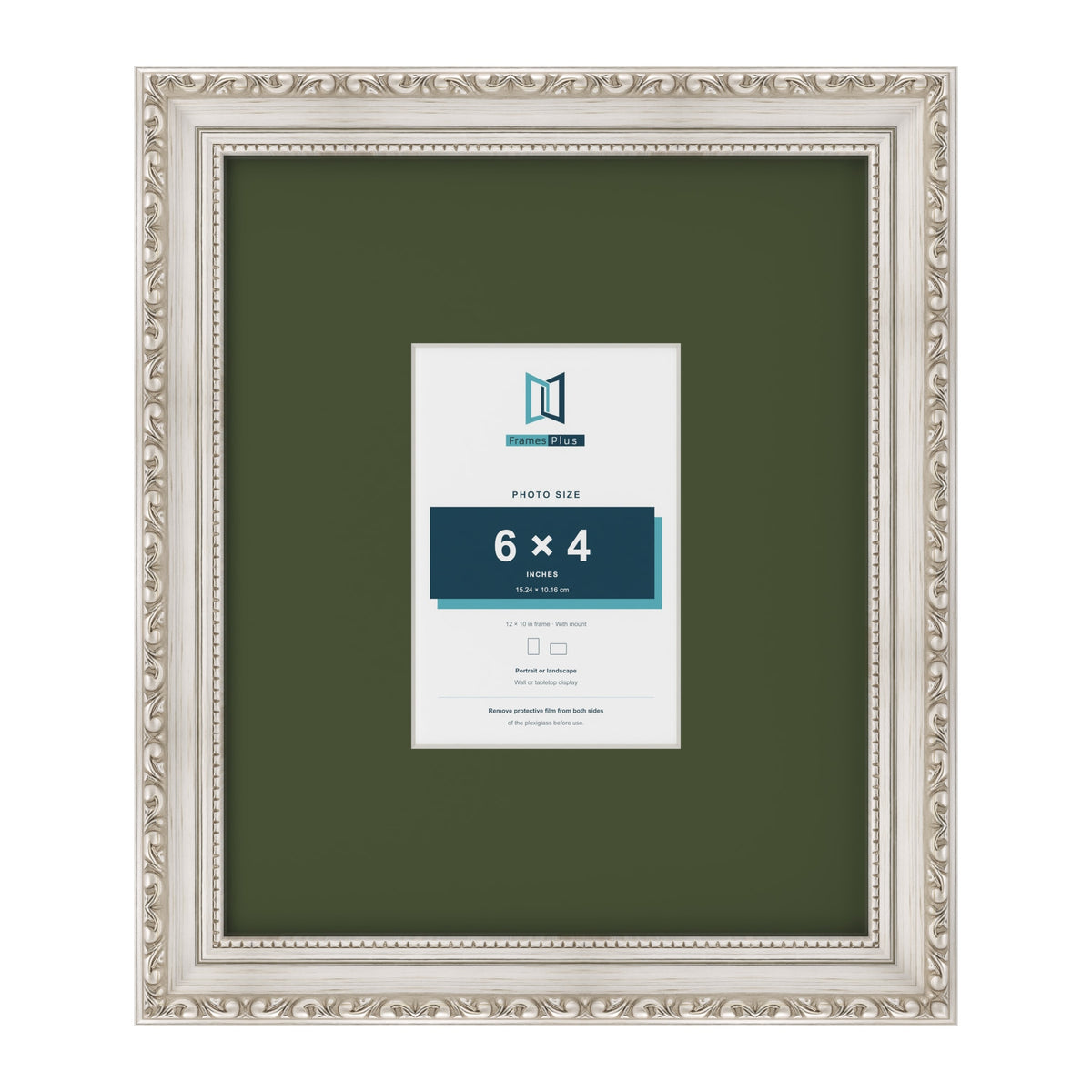 Louis Silver 12 x 10 inch picture frame with a green mount for a 6 x 4 inch photo