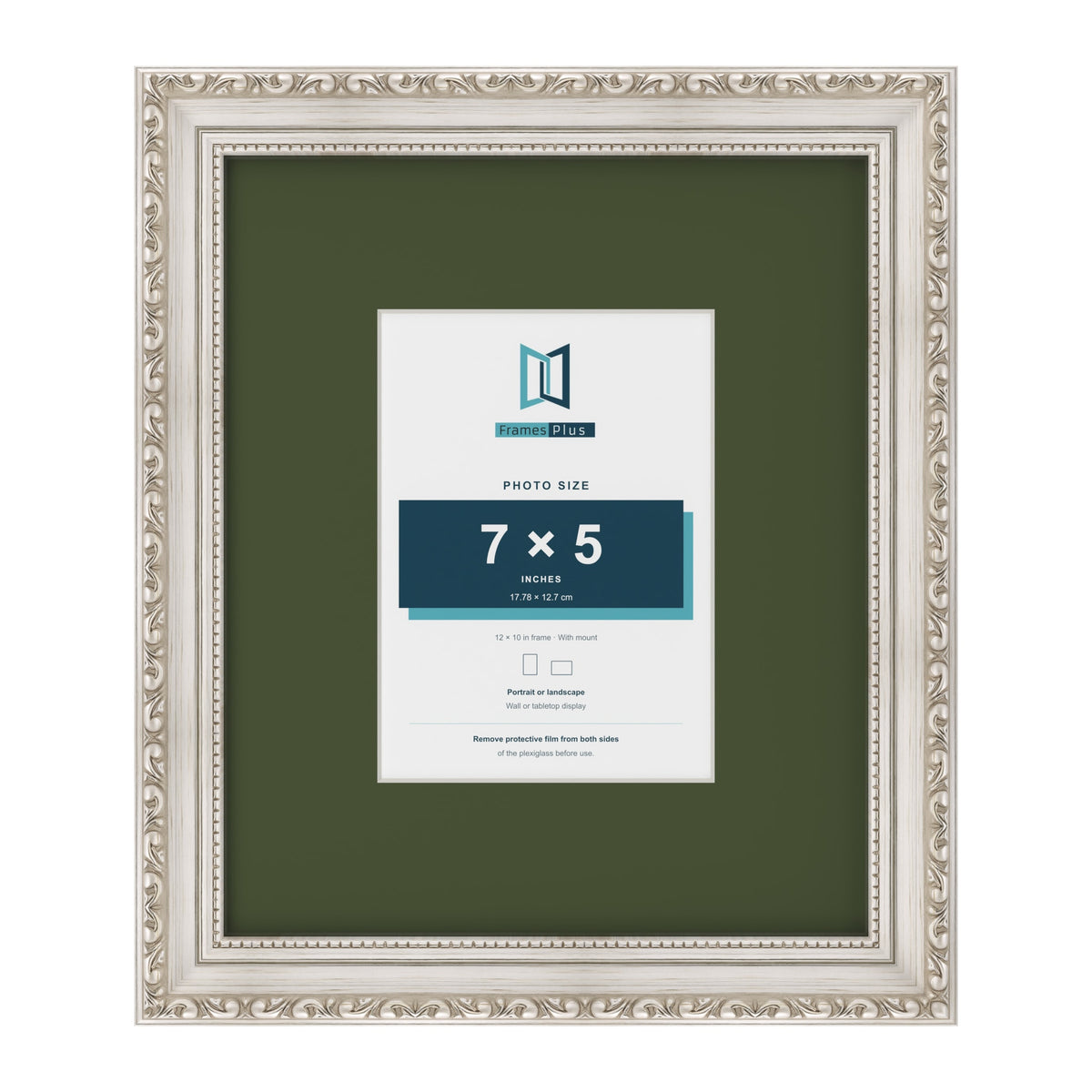 Louis Silver 12 x 10 inch picture frame with a green mount for a 7 x 5 inch photo