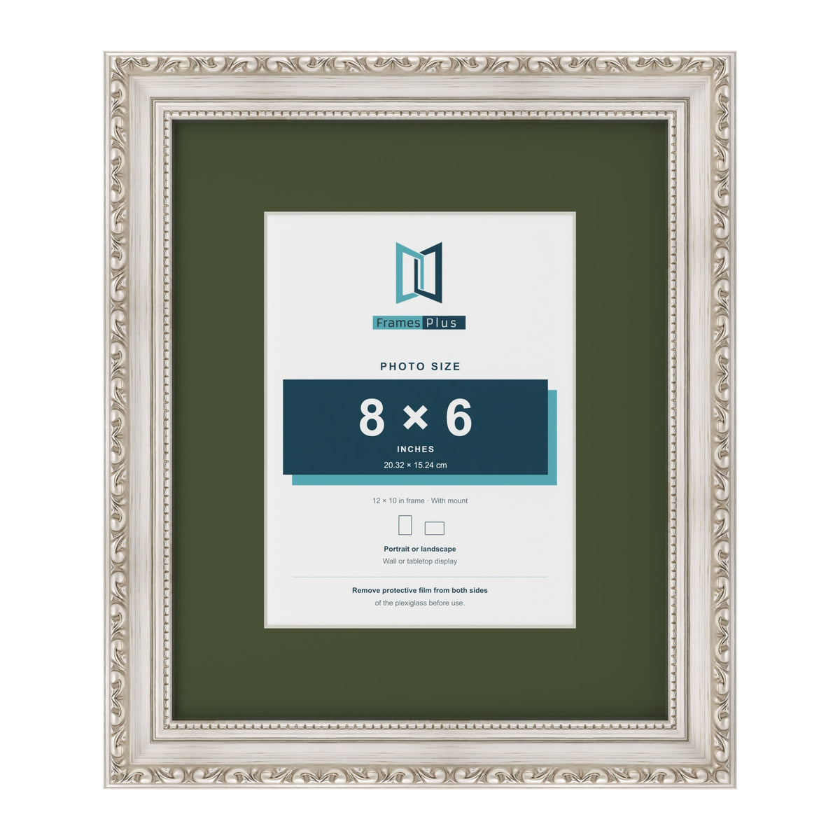 Louis Silver 12 x 10 inch picture frame with a green mount for an 8 x 6 inch photo