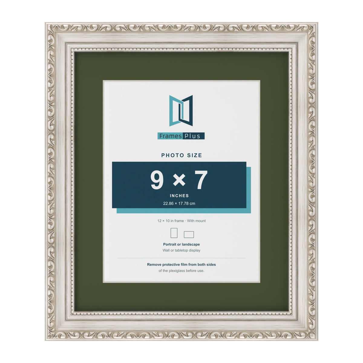 Louis Silver 12 x 10 inch picture frame with a green mount for a 9 x 7 inch photo