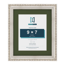 Louis Silver 12 x 10 inch picture frame with a green mount for a 9 x 7 inch photo