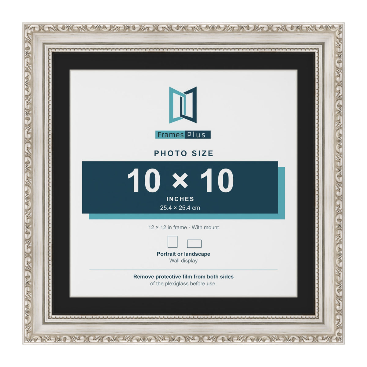 Louis Silver 12 x 12 inch picture frame with a black mount for a 10 x 10 inch photo