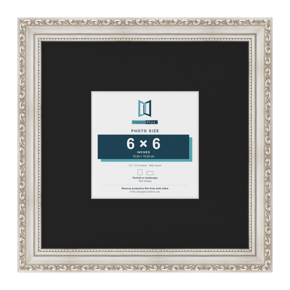 Louis Silver 12 x 12 inch picture frame with a black mount for a 6 x 6 inch photo