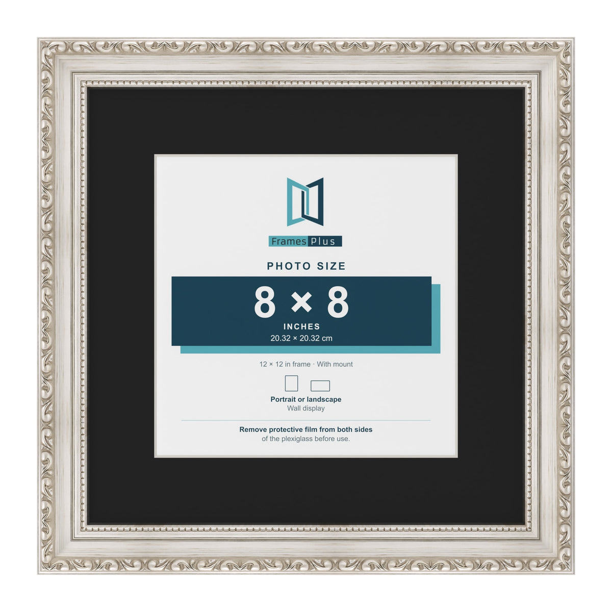 Louis Silver 12 x 12 inch picture frame with a black mount for an 8 x 8 inch photo