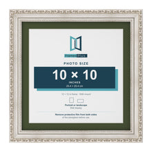 Louis Silver 12 x 12 inch picture frame with a green mount for a 10 x 10 inch photo