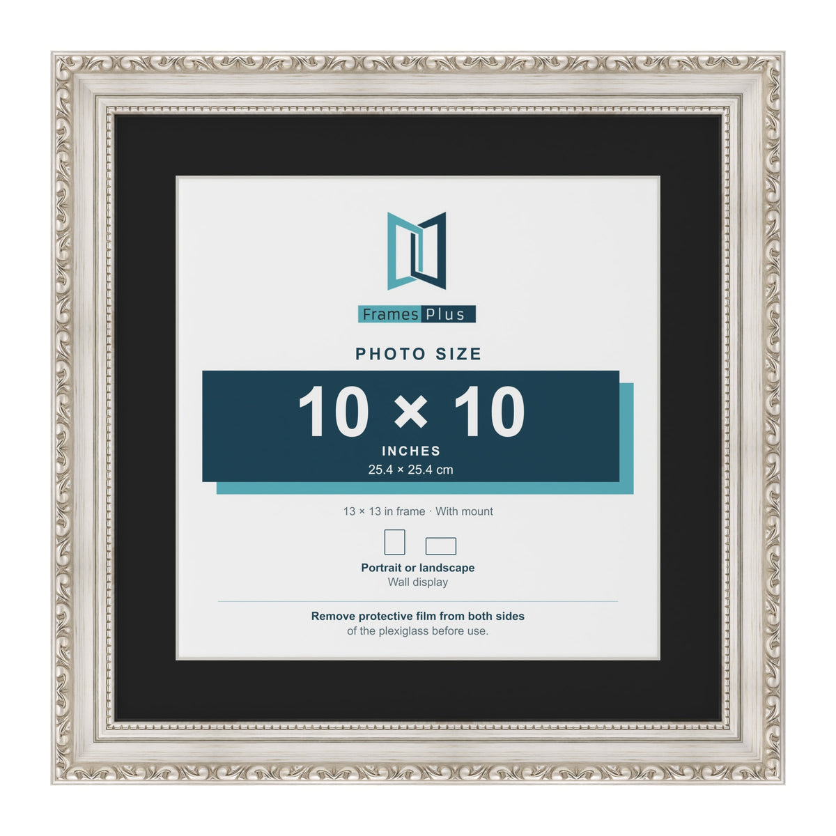 Louis Silver 13 x 13 inch picture frame with a black mount for a 10 x 10 inch photo