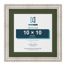 Louis Silver 13 x 13 inch picture frame with a green mount for a 10 x 10 inch photo