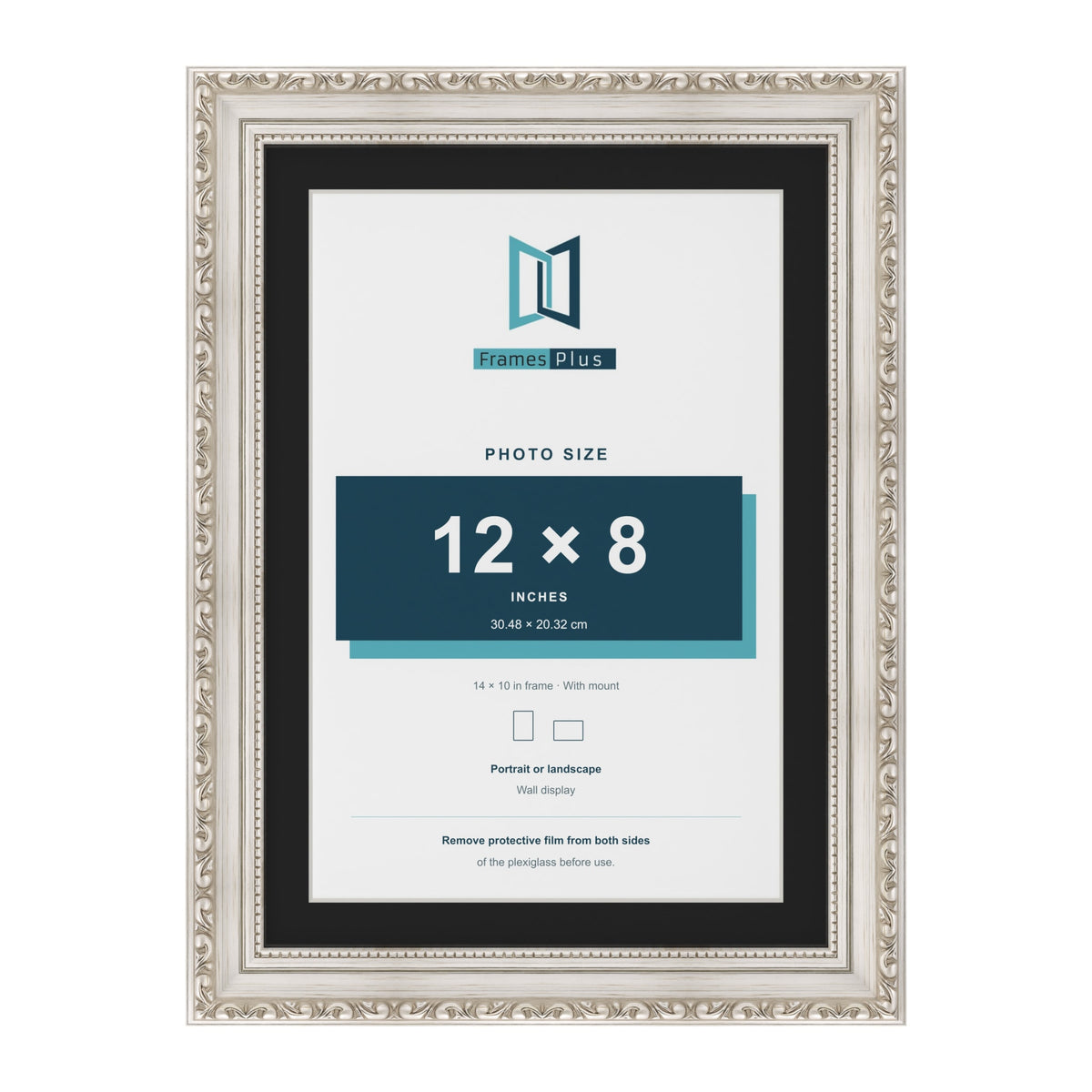 Louis Silver 14 x 10 inch picture frame with a black mount for a 12 x 8 inch photo