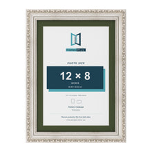Louis Silver 14 x 10 inch picture frame with a green mount for a 12 x 8 inch photo