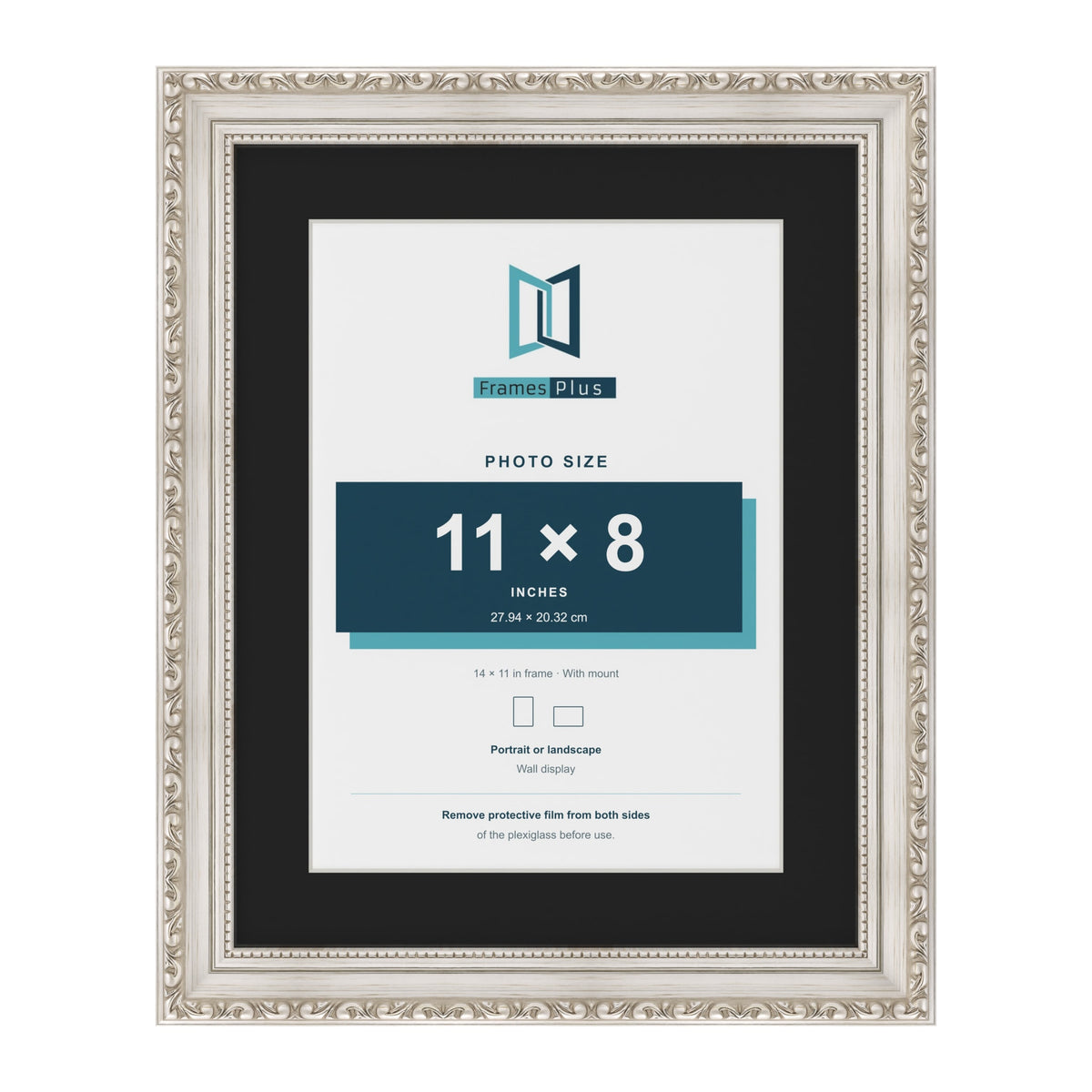 Louis Silver 14 x 11 inch picture frame with a black mount for an 11 x 8 inch photo