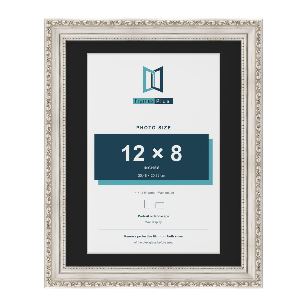 Louis Silver 14 x 11 inch picture frame with a black mount for a 12 x 8 inch photo