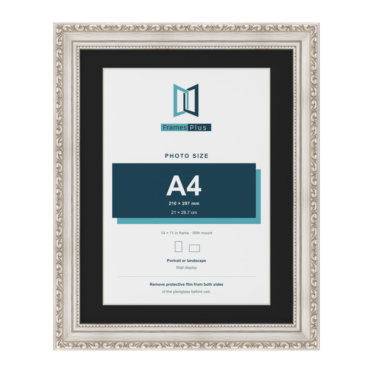 Louis Silver 14 x 11 inch picture frame with a black mount for an A4 photo