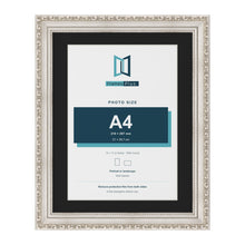 Louis Silver 14 x 11 inch picture frame with a black mount for an A4 photo