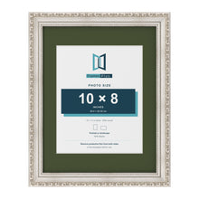 Louis Silver 14 x 11 inch picture frame with a green mount for a 10 x 8 inch photo